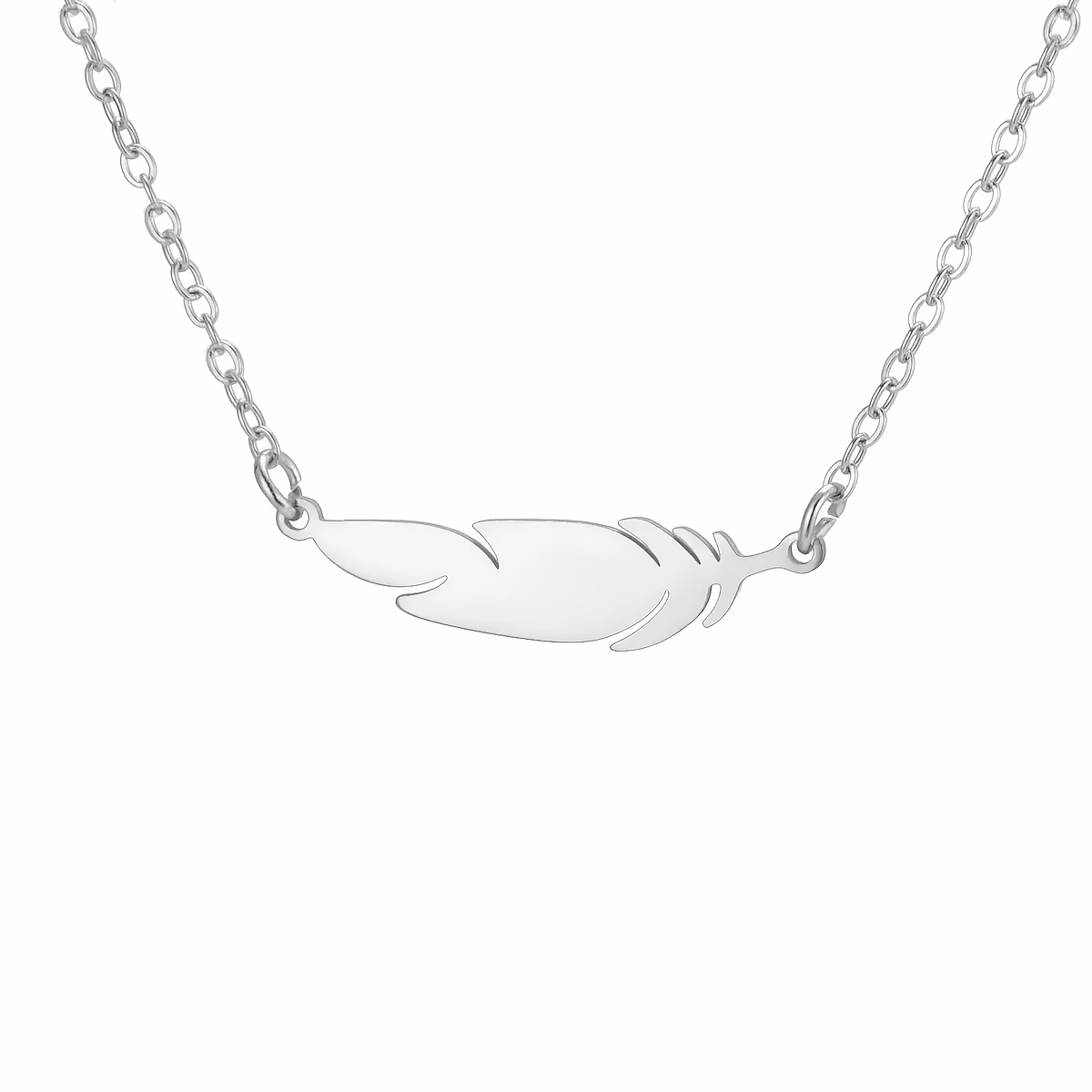 TEMU A 304 Stainless Steel Low-sensitivity Feather Pendant Necklace, Suitable For Men And Women' Wear, Holiday Gifts, Valentine's Day Gifts,