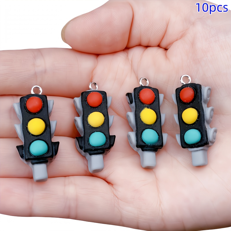 Image of 10pcs Of Mini Stylish Traffic Light Resin Additions, Earrings, Necklaces, And Bag Pendants For Creative Decoration