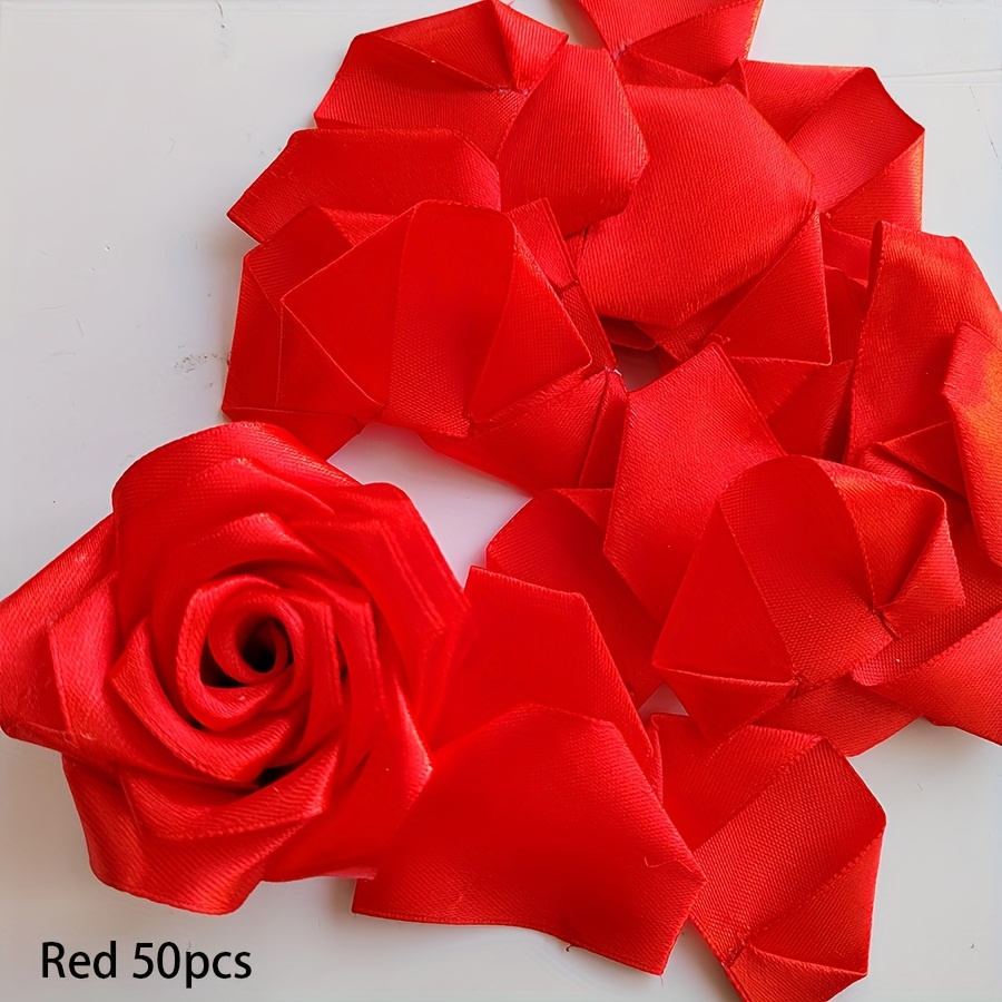 TEMU 50pcs Handmade Ribbon Petals, Handmade Rose Petals, Handmade Semi-finished Products, Very Suitable For Diy Eternal Flowers, Wedding Roses, ,
