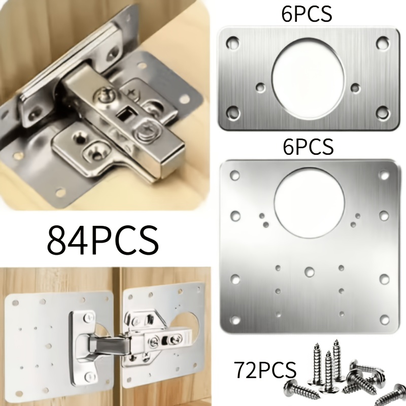 TEMU Jeu de 84 plaques de réparation robustes en acier inoxydable pour charnières de porte de placard, convient pour les plaques de réparation de