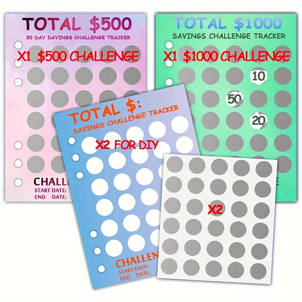 TEMU Scratch Off Money Saving Challenge Binder Trackers For 6 Ring A5 Binders, 4pcs, Challenge Binder Trackers