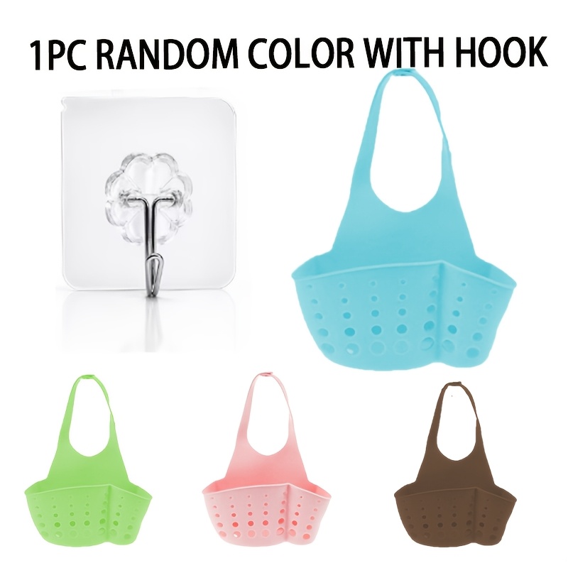 TEMU 1pc Random Color And Hook Adjustable Quick-release Clip Sink Hanging Basket Storage Rack Sponge Drainage Bag, Kitchen Shelf Faucet Sponge Drying