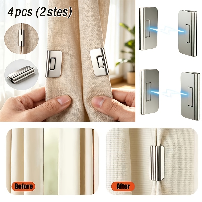 TEMU Set da 4 pezzi (2 set) di fermatenda - Clip per tende senza chiodi per porte, tapparelle e baldacchini; realizzate in metallo qualit�, facili da