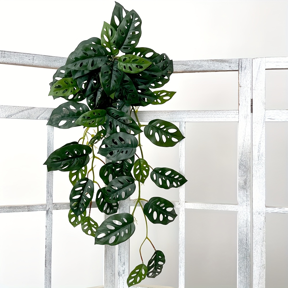 Image of 1pc Large Realistic Artificial Ivy & Monstera Vine Plant - Fake Hanging Vines With Leaves Suitable For Indoor/outdoor Wedding, Porch, Decor - Low-maintenance Faux Greenery (plastic)