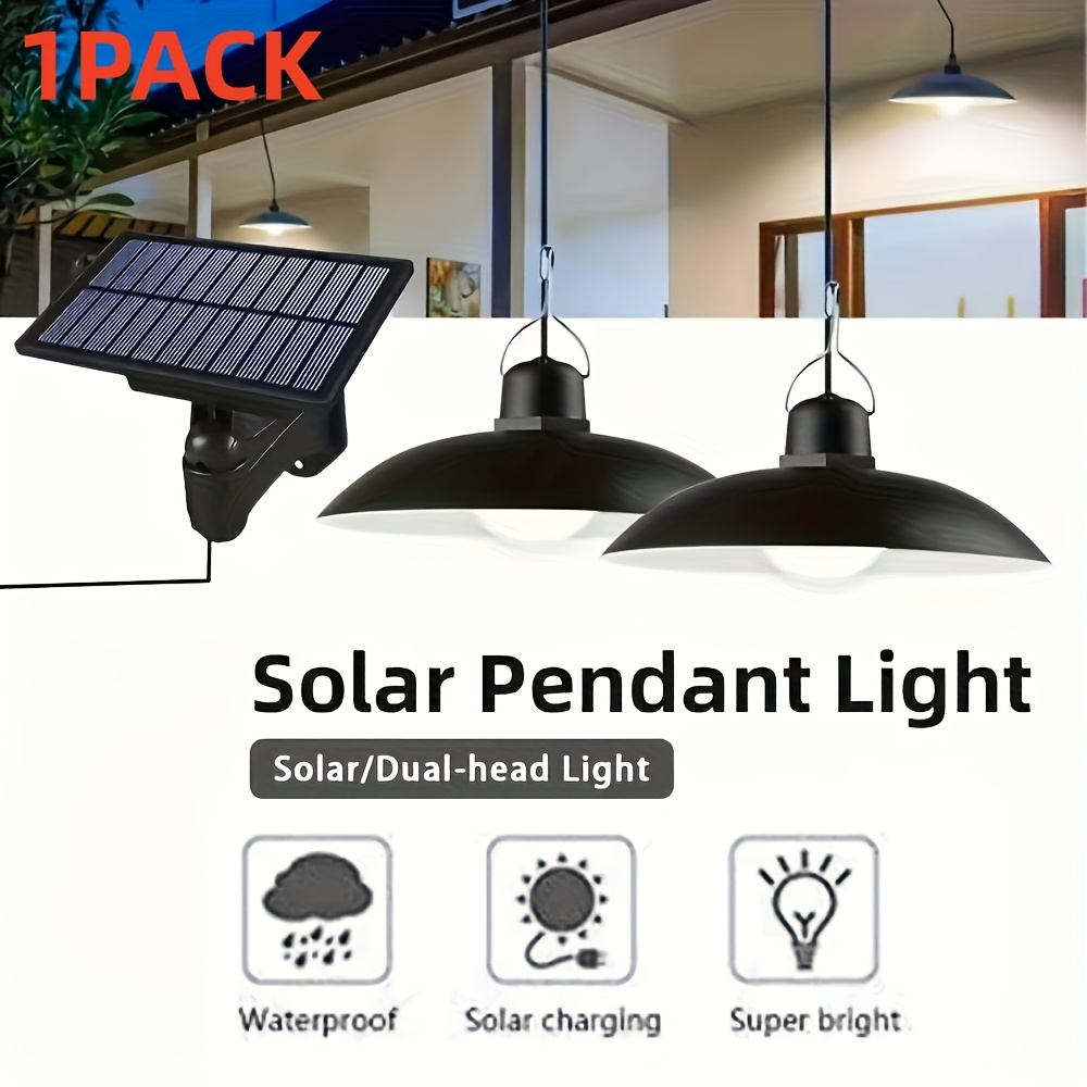 TEMU Outdoor Solar Pendant Light, With Double Heads, Suitable For Indoor And Outdoor Use. Ideal For Decorating Patios, Gardens, Chicken Coops, Gazebos, And Barns. Note: Remote Control Not Included