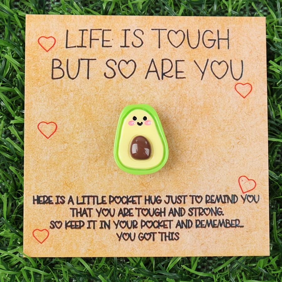 

Avocado Resin Pocket Hug With Inspirational Card - - Unique Birthday, Christmas, Thanksgiving, Valentine's Day Gift And Good Luck Accessory