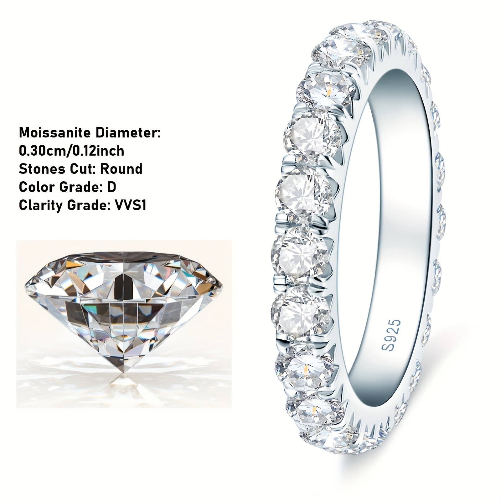Classic 925 Sterling Silver Eternal Ring with Moissanite Stones
