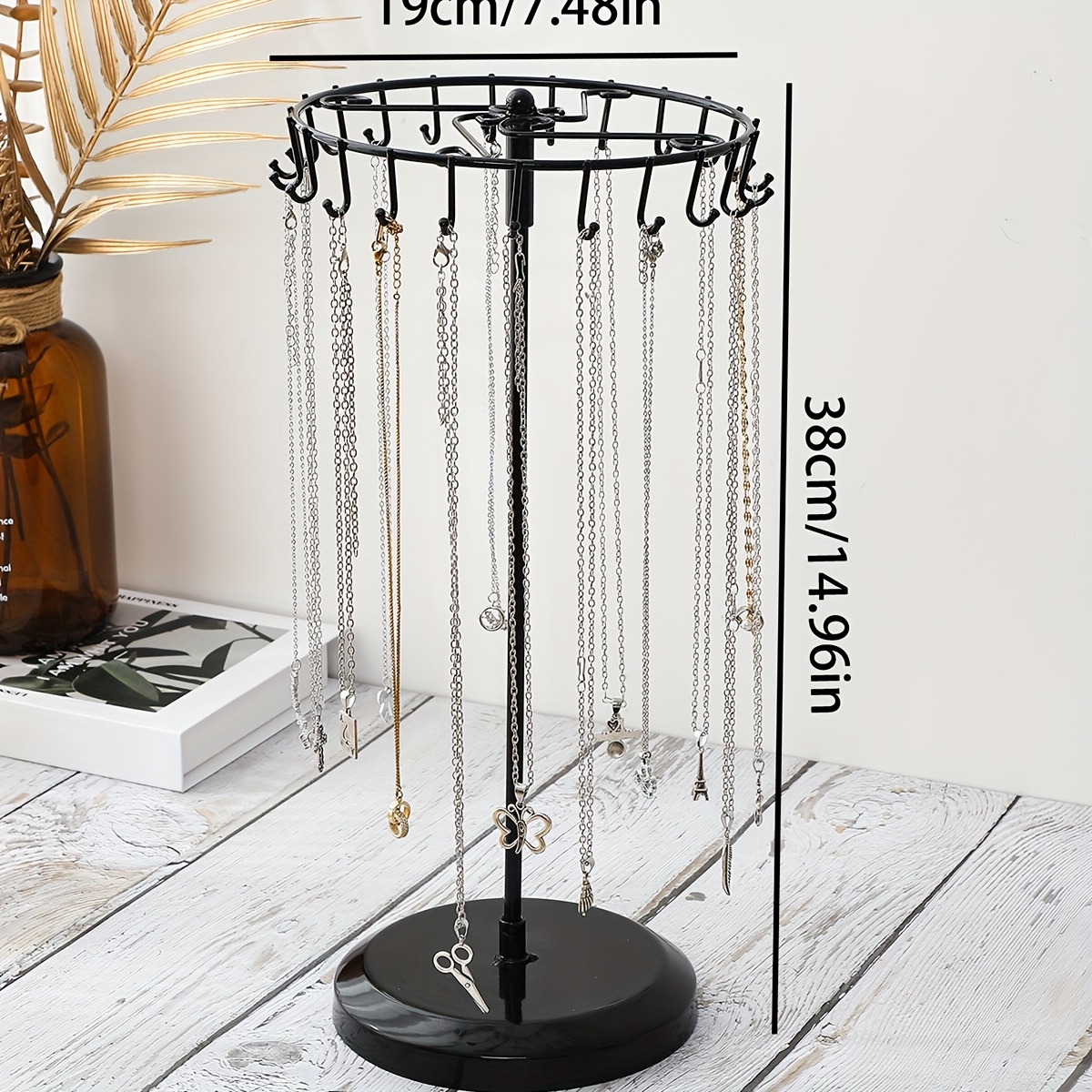 E-shop Ein mehrfarbiger, drehbarer Halsketten-Aufbewahrungsständer mit 23 Haken aus Eisen, Schmuckladen-Fenster-Halsketten-Schmuck-Display-Ständer,