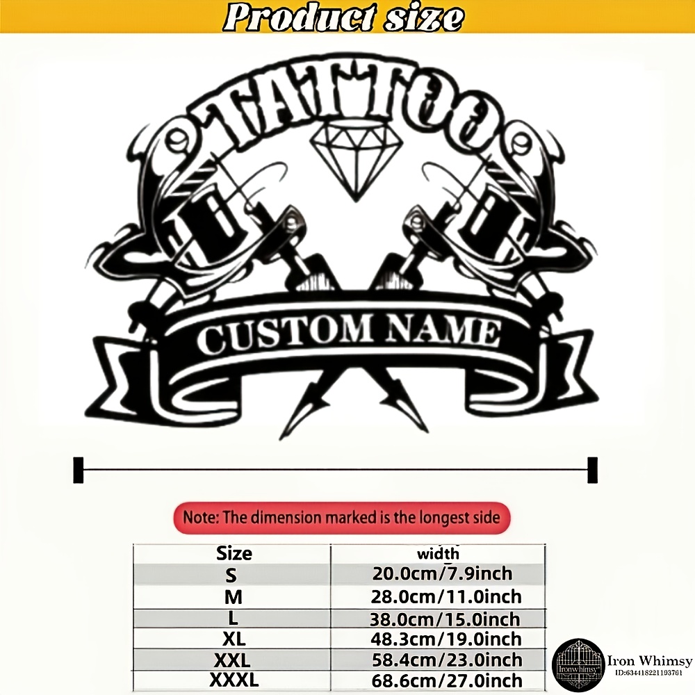 TEMU Personalized Tattoo Machine Metal Wall Sculpture | Custom Name/studio Logo, Retro Tattoo Art Decor With Needle & , Heavy-duty Iron Wall-mounted