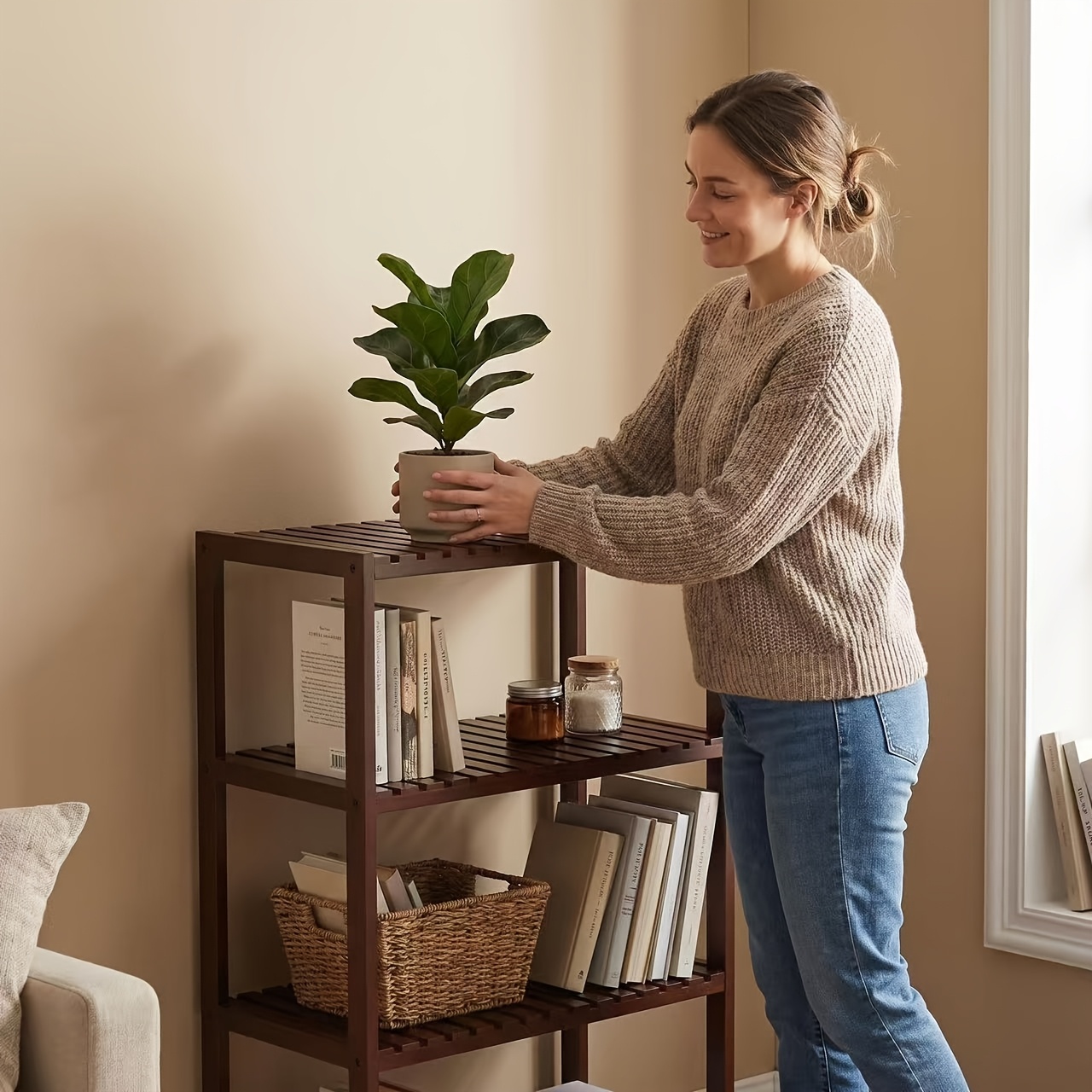 Ladder Shelf, 3-Tier Shelf Stand, Display with Wide Storage Display Stand, Multifunction Standing Organizer Shelf for Home Office And Kitchen