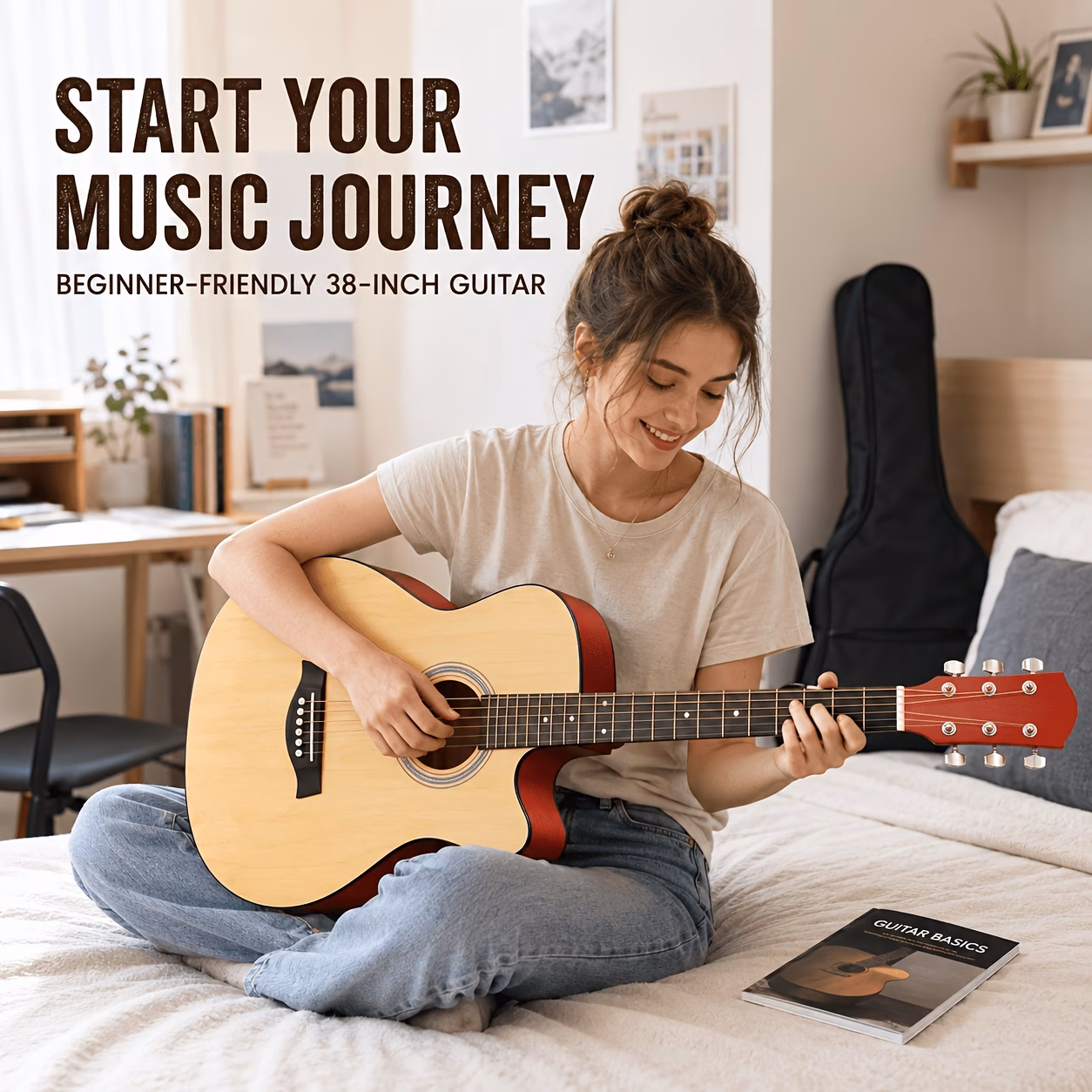38 Inch Beginner Acoustic Cutaway Guitar, Entry-Friendly Smooth...