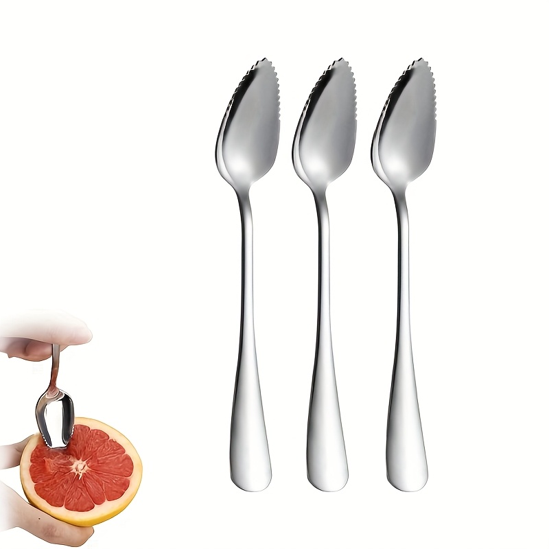 3/6pcs Stainless Steel Grapefruit Spoon Set, Serrated Edge And Thick Handle, Silvery Kitchen Tool For Kiwifruit, Desserts, , Citrus Fruits, Etc