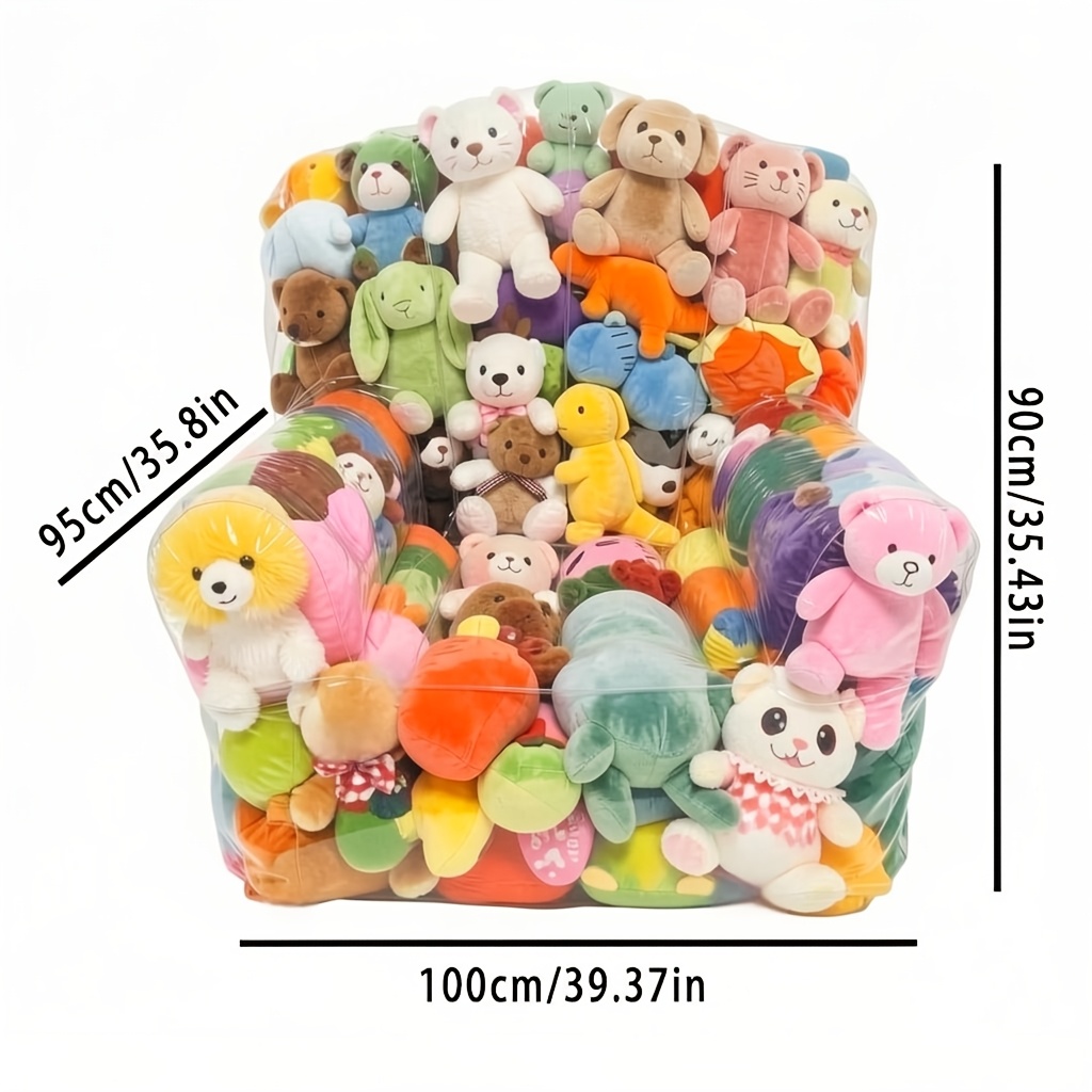 TEMU 1pc Large-capacity Transparent Bean Bag Plush Animal Storage Chair, Pvc Material, Children' Bag, Easy To Clean, Suitable For Filling Plush Doll