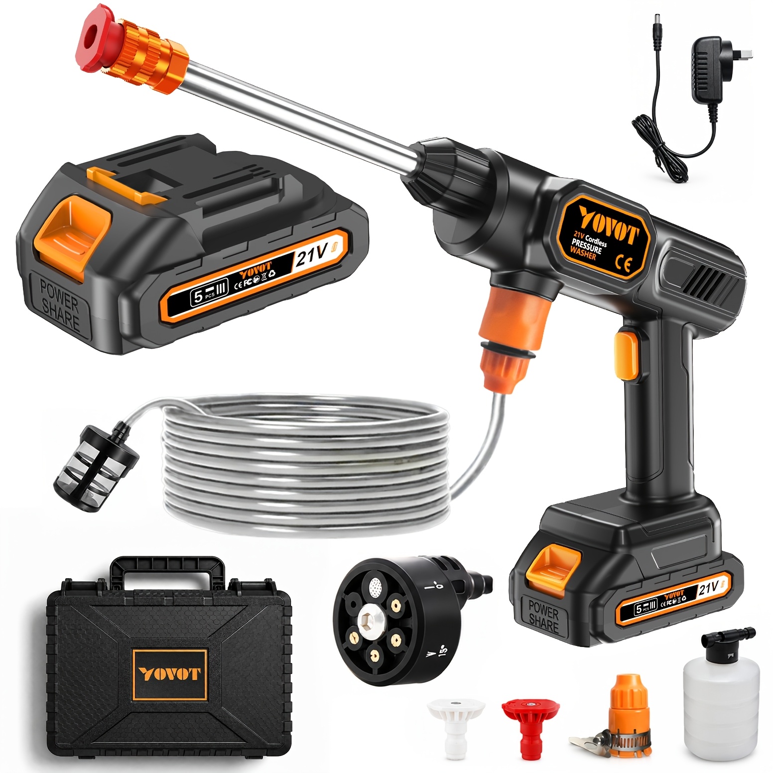 TEMU 6-in-1 Cordless High Pressure Washer Gun, Electric Water Spray Equipped With 2 Or 1 Battery Rechargeable Batteries - Portable Handheld High