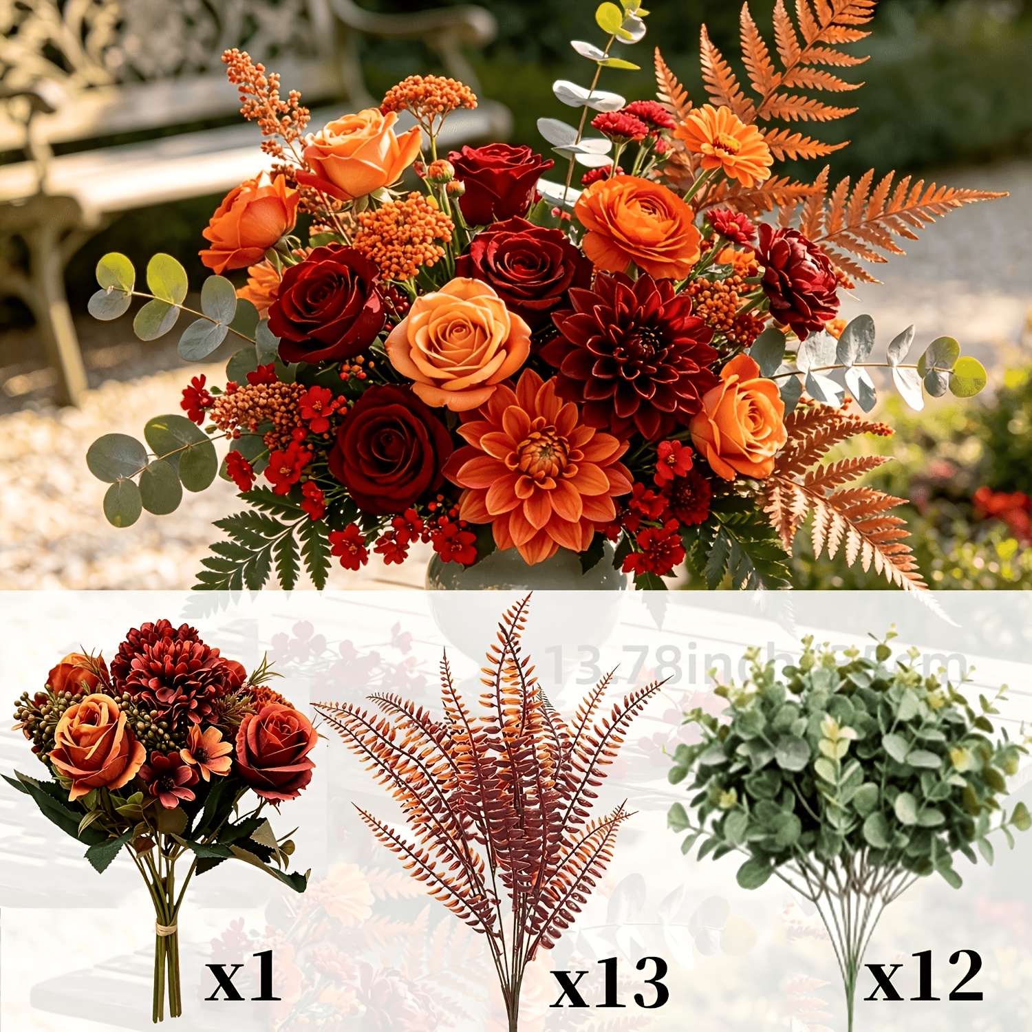 TEMU 26pcs Autumn Faux Flowers, Roses And Double-petaled Flowers With Light Brown Berry Clusters, Dark Red Small Flower Buds And Autumn-colored