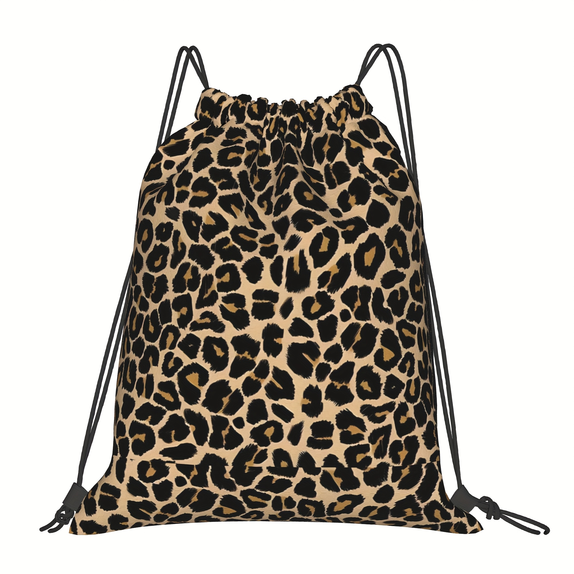 TEMU 1pc Classic Leopard Print Drawstring Pouch, Gym/court/training/travel/cycling, Yoga/travel Storage/daily Outing/camping, Drawstring Closure