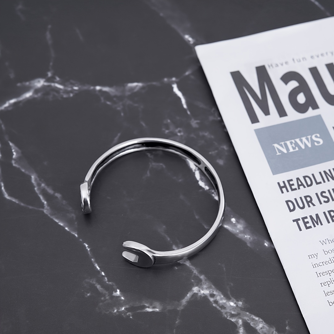 Couple's 2-Color Stainless Steel Wrench-Shaped Open Bracelet
