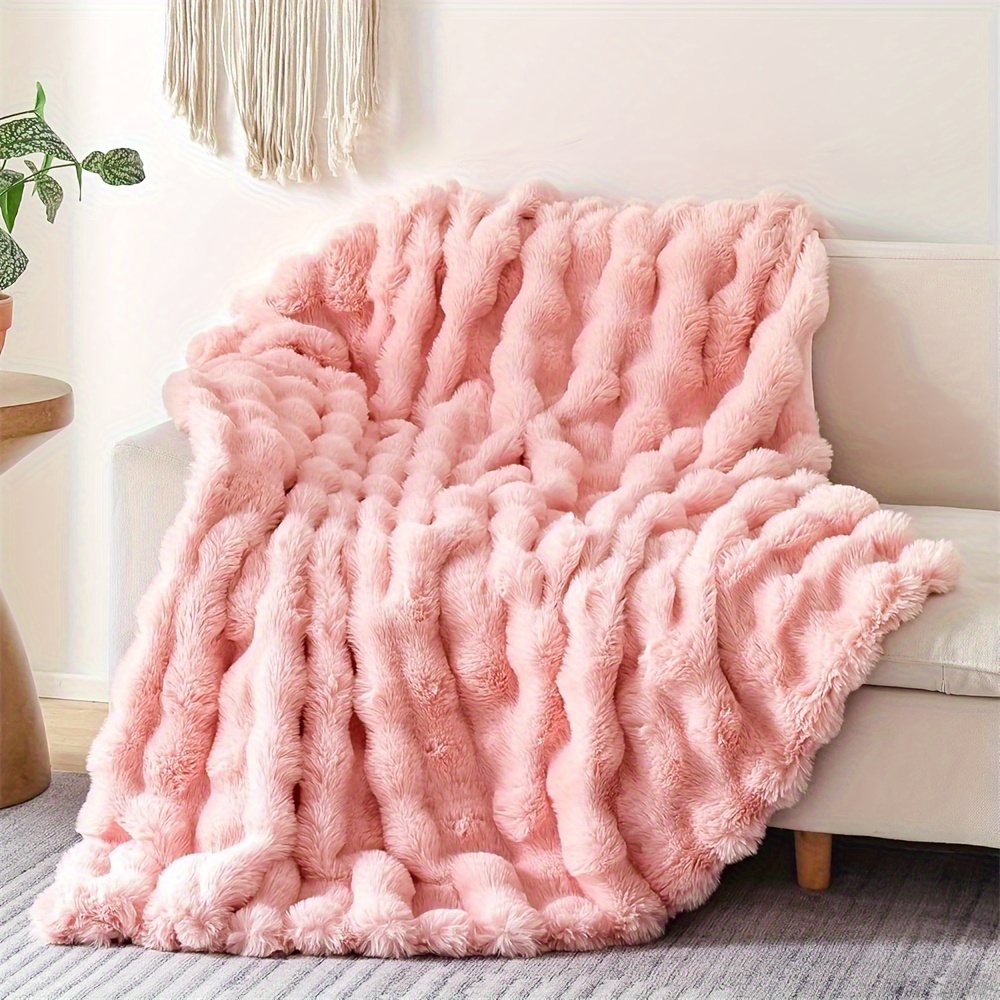 

1pc Solid Color Thickened Blanket Warm Faux Rabbit Fur Plush Blanket, Bed Blanket, Office Blanket, Air Conditioning Blanket Tie Dye Blanket For