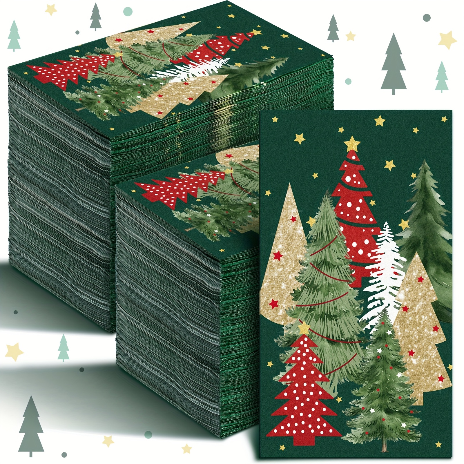 TEMU 200pcs Of Disposable Paper Guest Towels For The Bathroom, Featuring Red And Green Christmas . 2-ply Napkins Are Perfect For Holiday Dining And