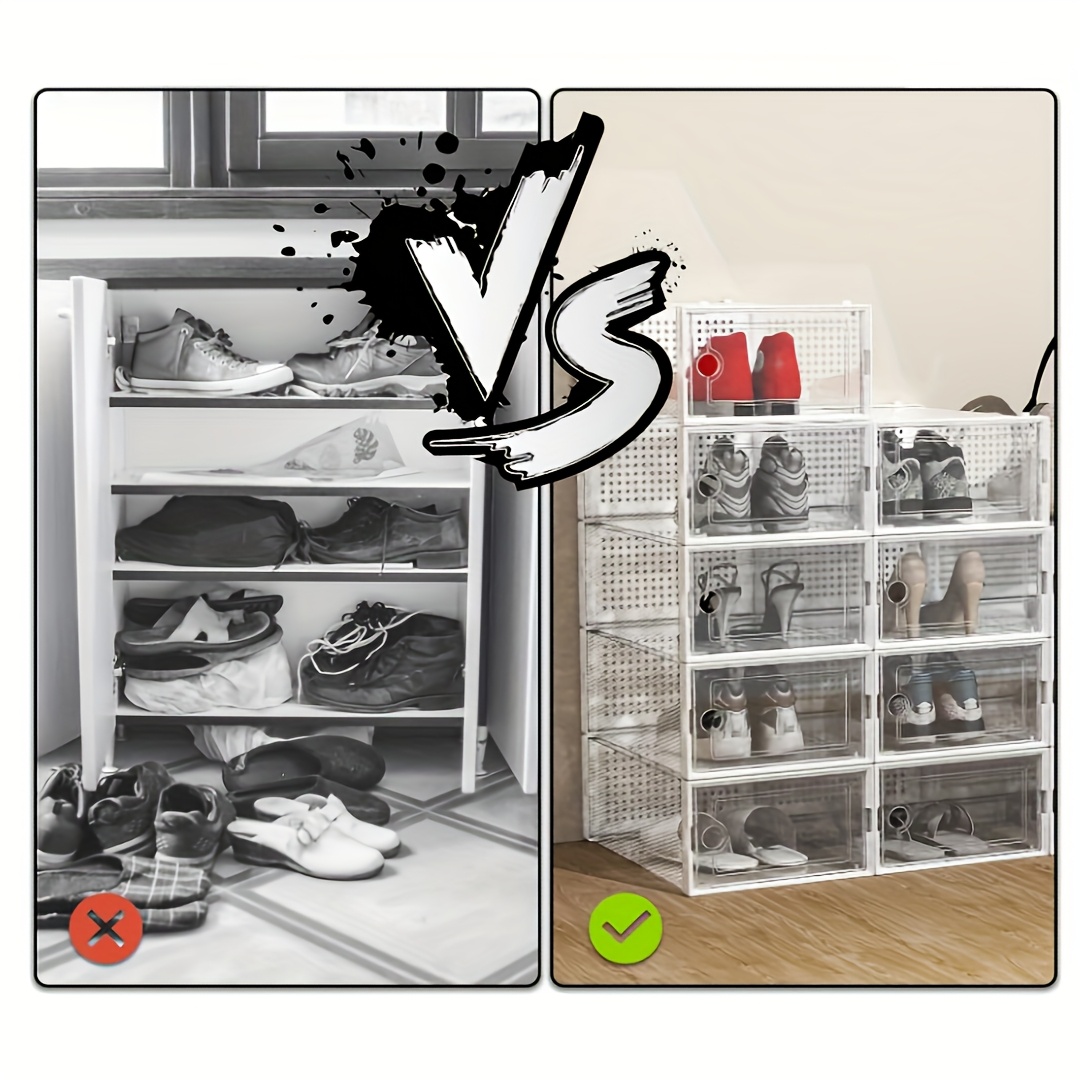 24 12 6pcs thickened transparent shoe box with lid foldable shoe rack stackable shoe rack free combination plastic sneaker saving storage organizer suitable for purposes such as entrance bedroom home Product details 5