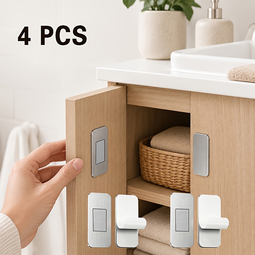 TEMU 4pcs (2 Sets) Butées de porte de placard magnétiques ultra-minces et résistantes en acier inoxydable, installation perçage sur les armoires de