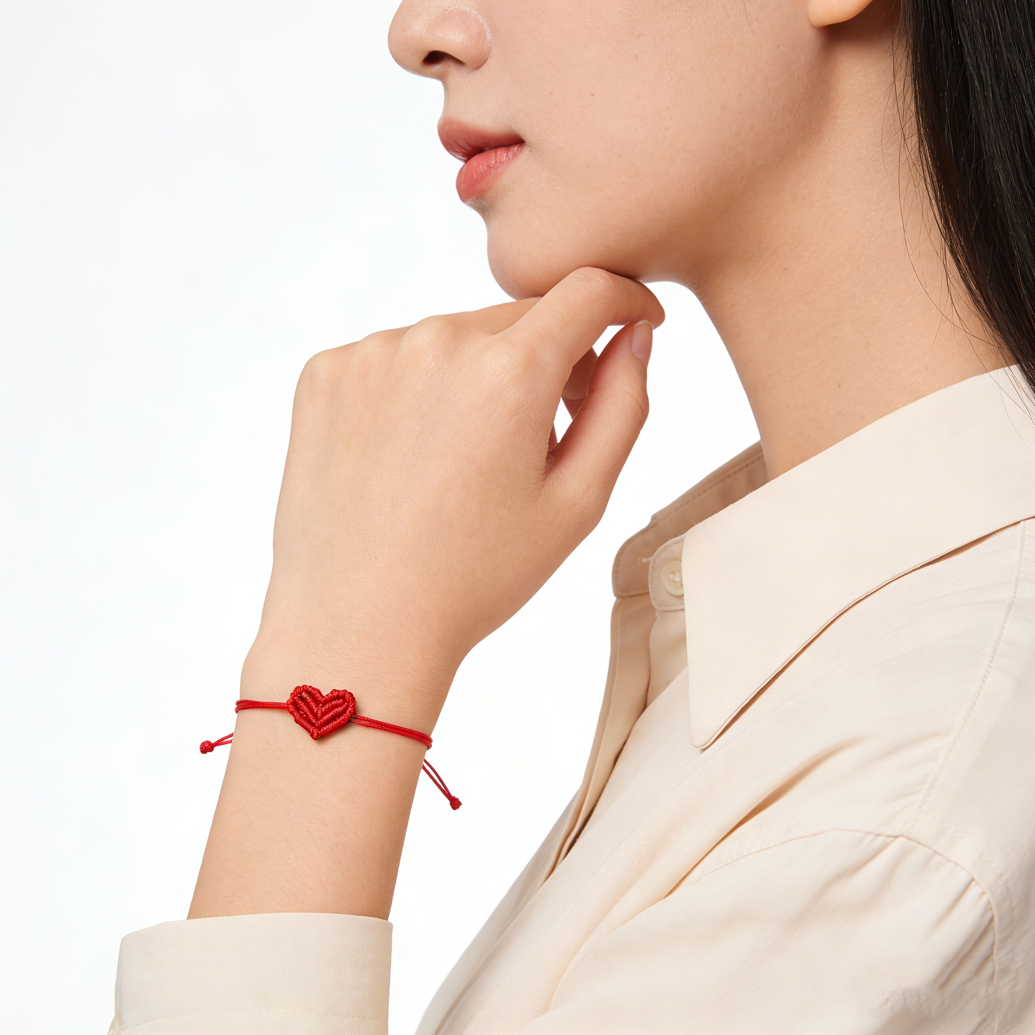 4pc Handmade Heart-Shaped Adjustable Bracelet Set, Colorful