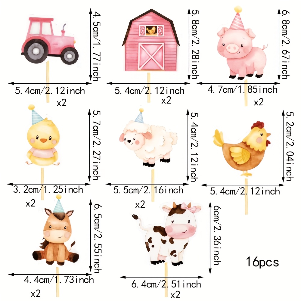 16 Pack Farm Animal Cupcake Toppers Cow Sheep Horse Cupcake Picks Farm Animal Cupcake For Animal Themed Barn Birthday Party Cake Decoration Supplies, Halloween, Christmas