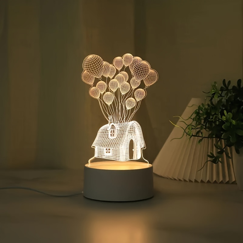 

1pc 3d Monochrome Dream Balloon House Led Night Light, Christmas Decoration Gift, Usb Data Cable Power Supply, Bedside Lamp, Suitable For Bedroom, Romantic Atmosphere Lamp, Creative Gift Lamp