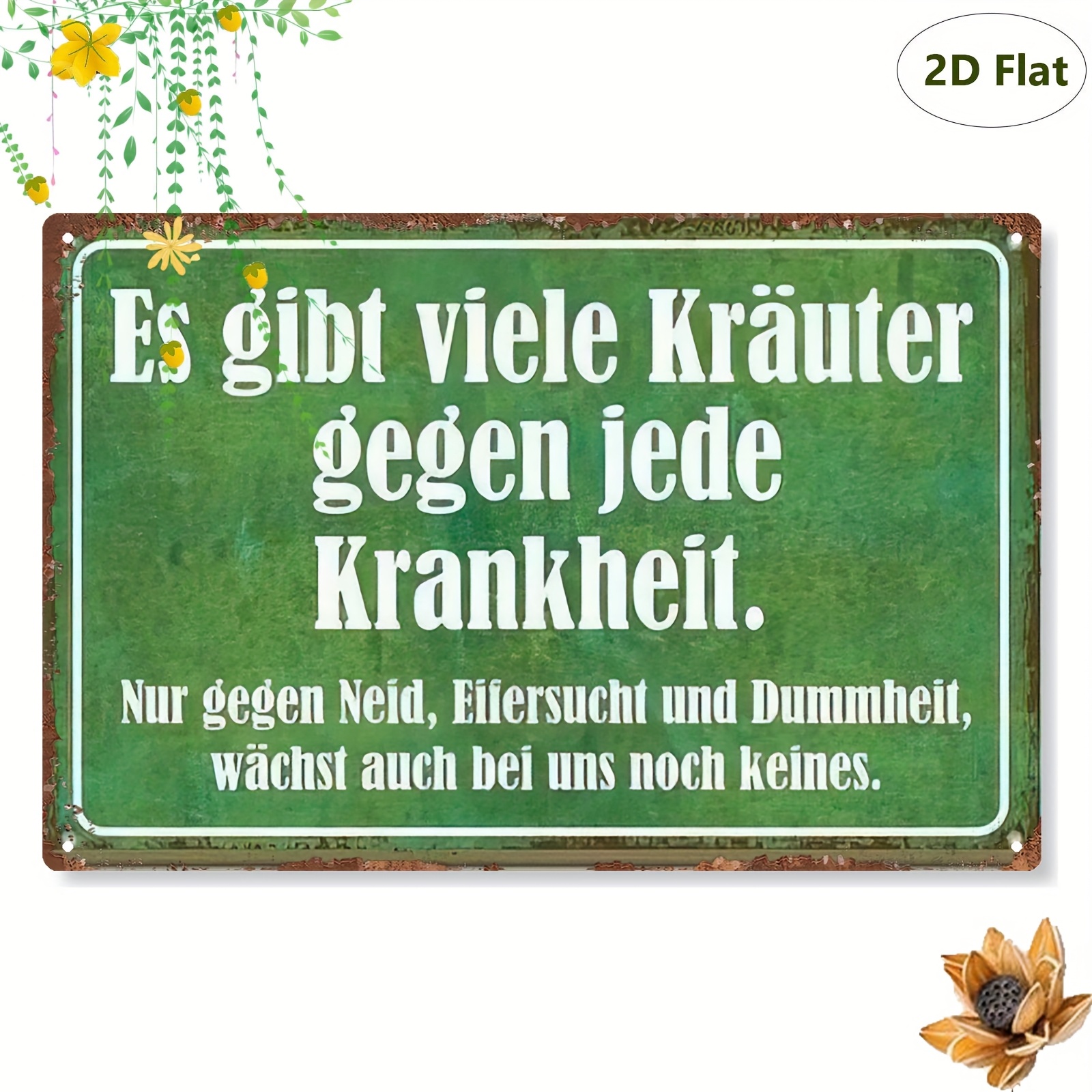 TEMU 2d Flat, 2d Flat Metal Sign - Vintage Green Herbal Medicine Sign With , 20.32x30.48cm, Iron Wall Hanging Decor For Home, Bar, Cafe, Garden, And