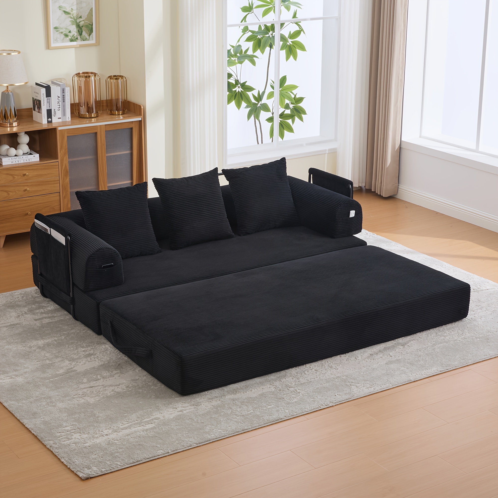3-in-1 Convertible Sleeper Sofa Bed Couch, Boneless Folding Sofa Bed With Pillow And Fixed Shape, Floor Mattress Loveseat For Living Room Apartments - No