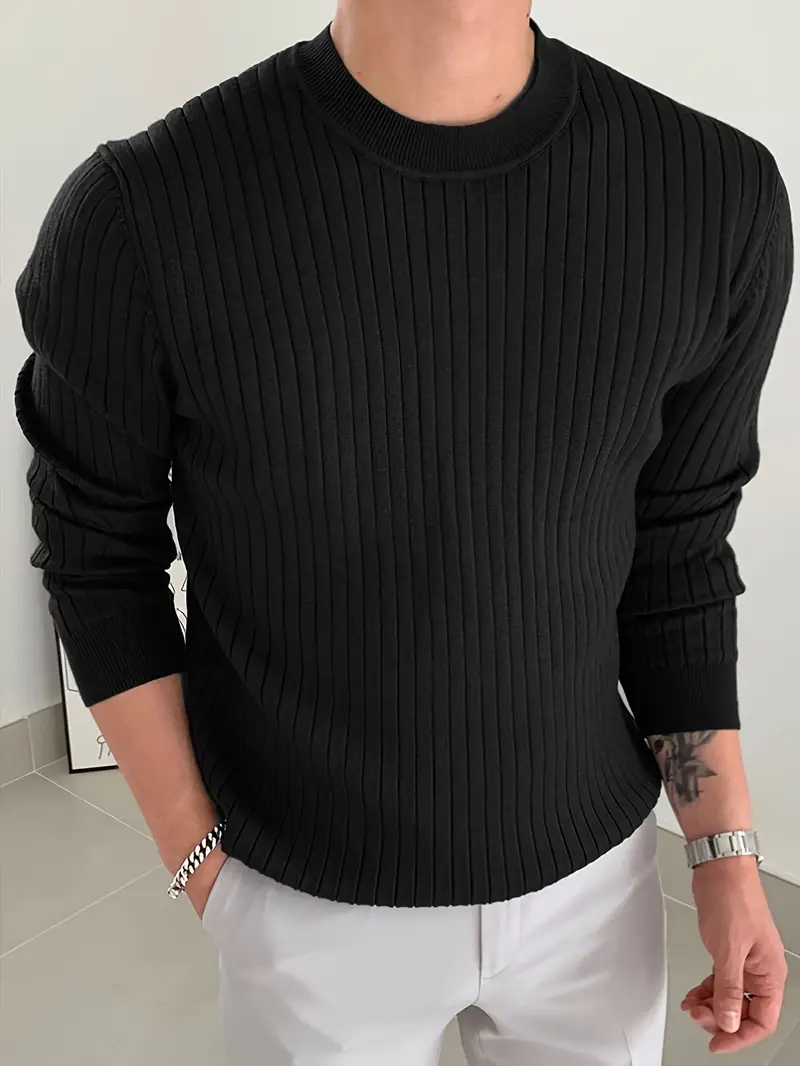 mens fashion casual crew neck long sleeve knit sweater regular fit ribbed pullover tops for spring and fall details 17
