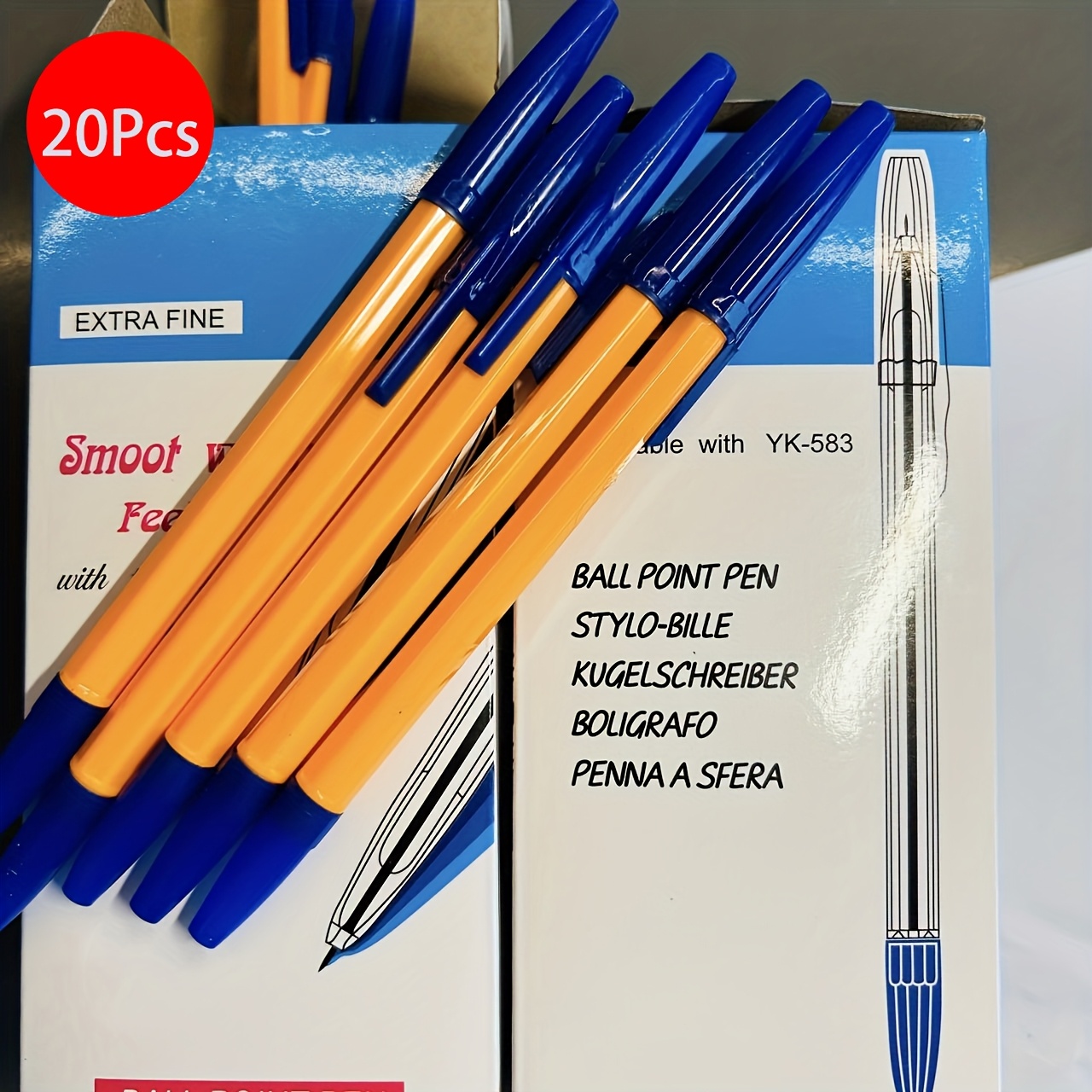 20pcs Orange Original Fine Point Ballpoint Pens, Long- Writing Pens, Fine Tip, Quick-drying, With Removable Cap, Medium Point, Smooth Writing, Suitable For Office And School, Suitable 14 And Up