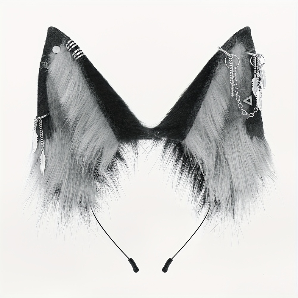 TEMU A Plush Wolf Dog Headband, With Fashionable Additions, A Cool And Trendy Wolf Dog Headband, Featuring Detachable Ears, Role-playing Props For