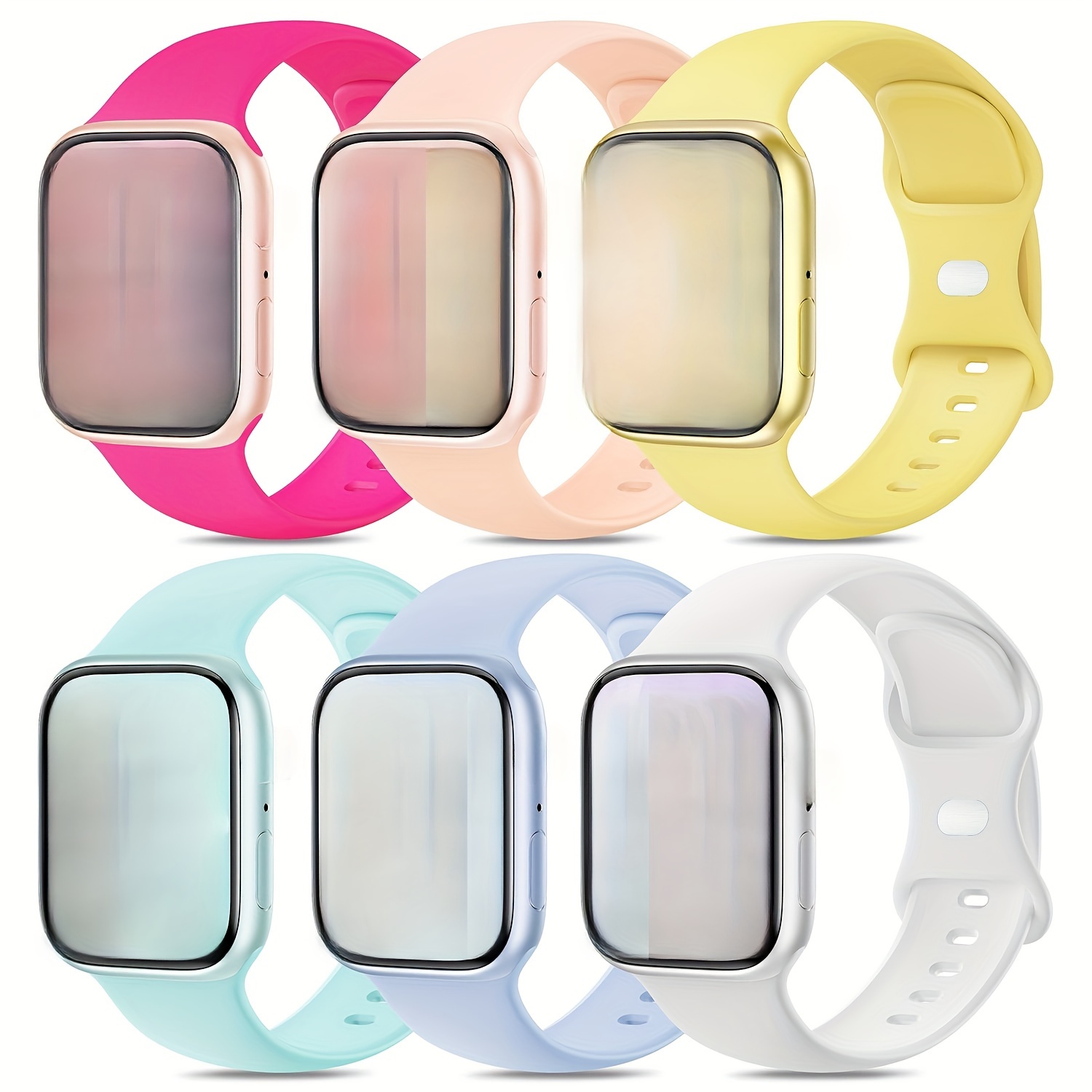 

6-pack Silicone Sports Smartwatch Bands Compatible With Apple Watch Ultra/, /8/7/6/5/4/3/2/1 Se - Water-resistant, Breathable Replacement Wristbands With Clasp For Men And Women