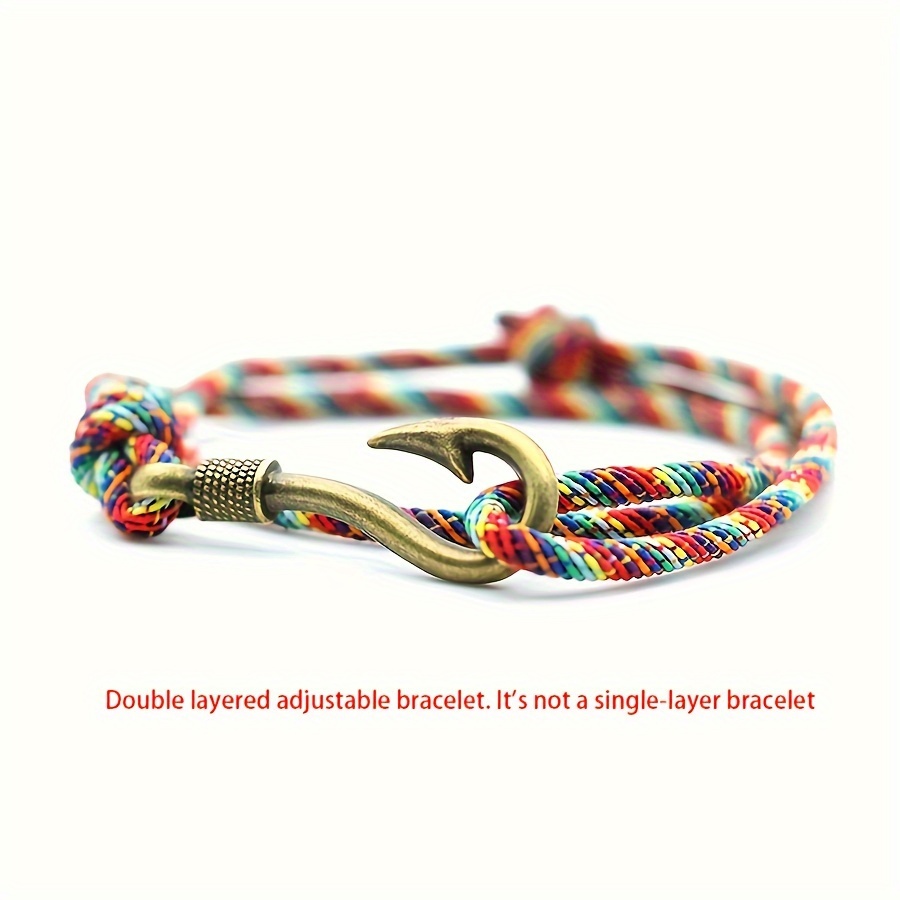 E-shop Stylisches Vintage Fischhaken-Anker-Armband mit doppellagigem, verstellbarem -Seil, für Männer und Frauen, ideal für Segelausflüge und als