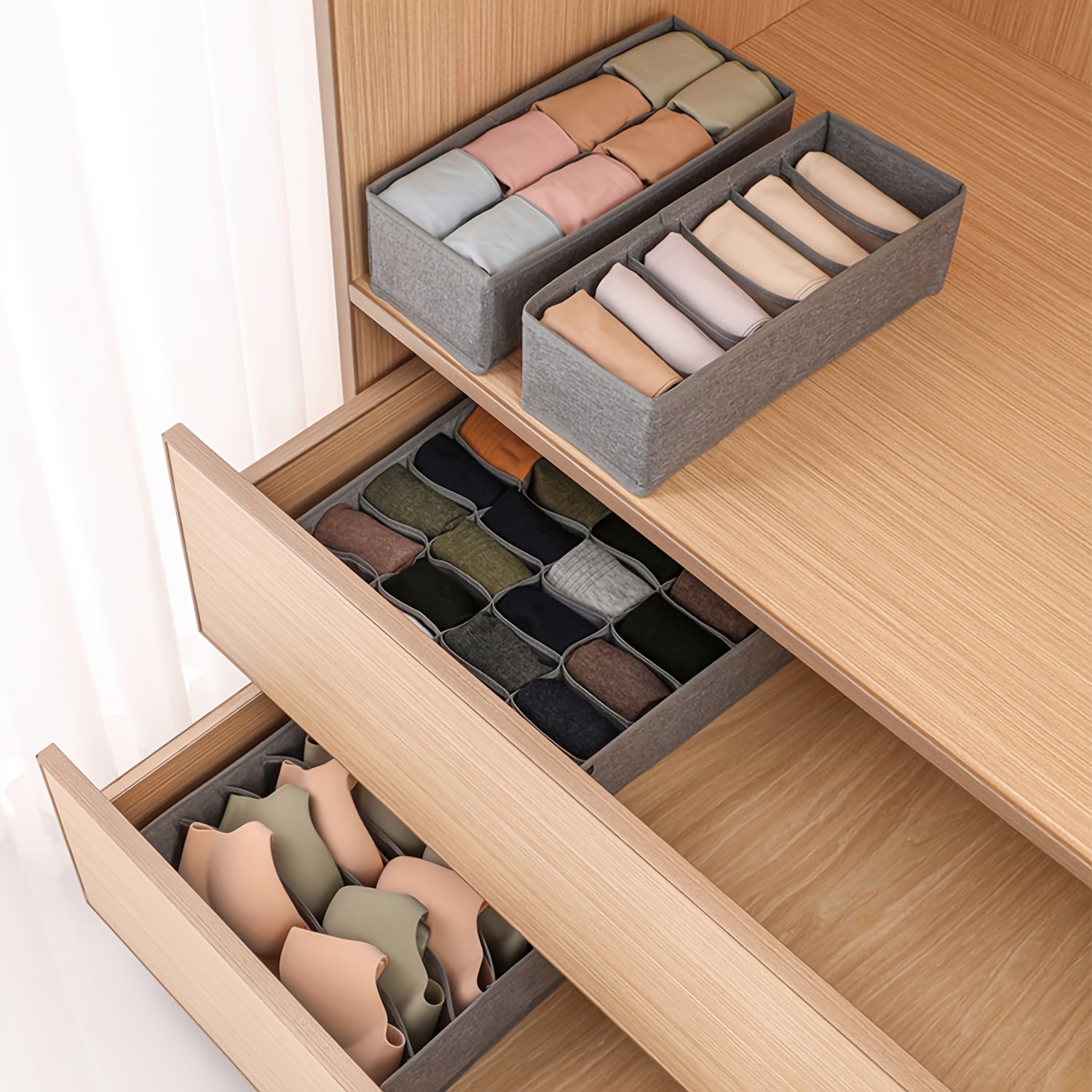 16pcs Multi-Compartment Fabric Drawer Organizer Set