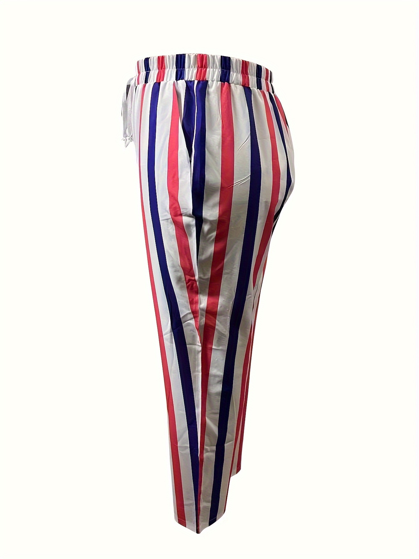 Stripe Print Pocket Pants Plus Size Casual Elastic Waist - Temu New Zealand