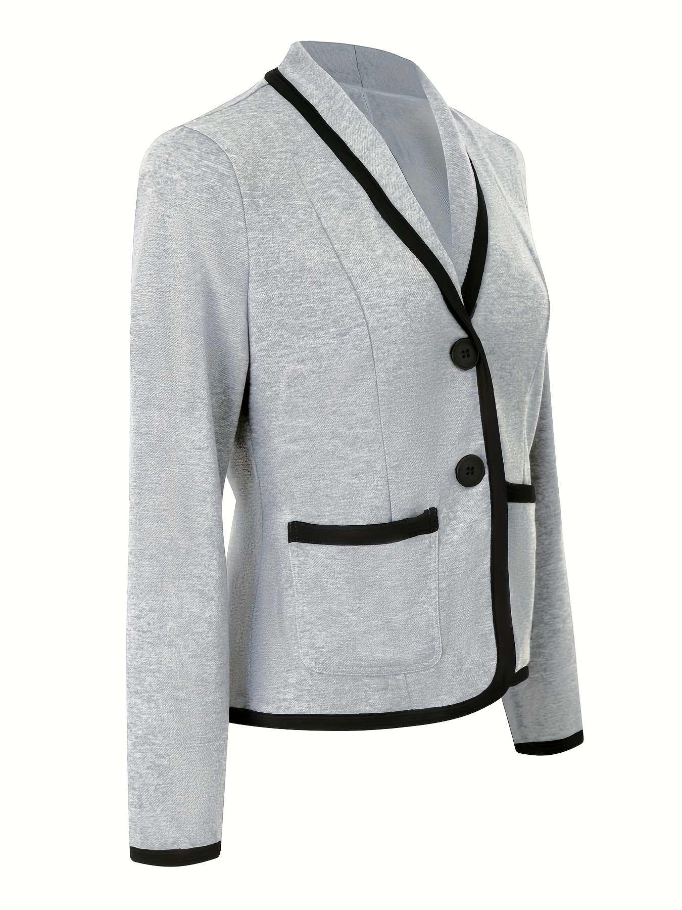 contrast trim single breasted   versatile lapel long sleeve pockets outwear for office work womens clothing details 7