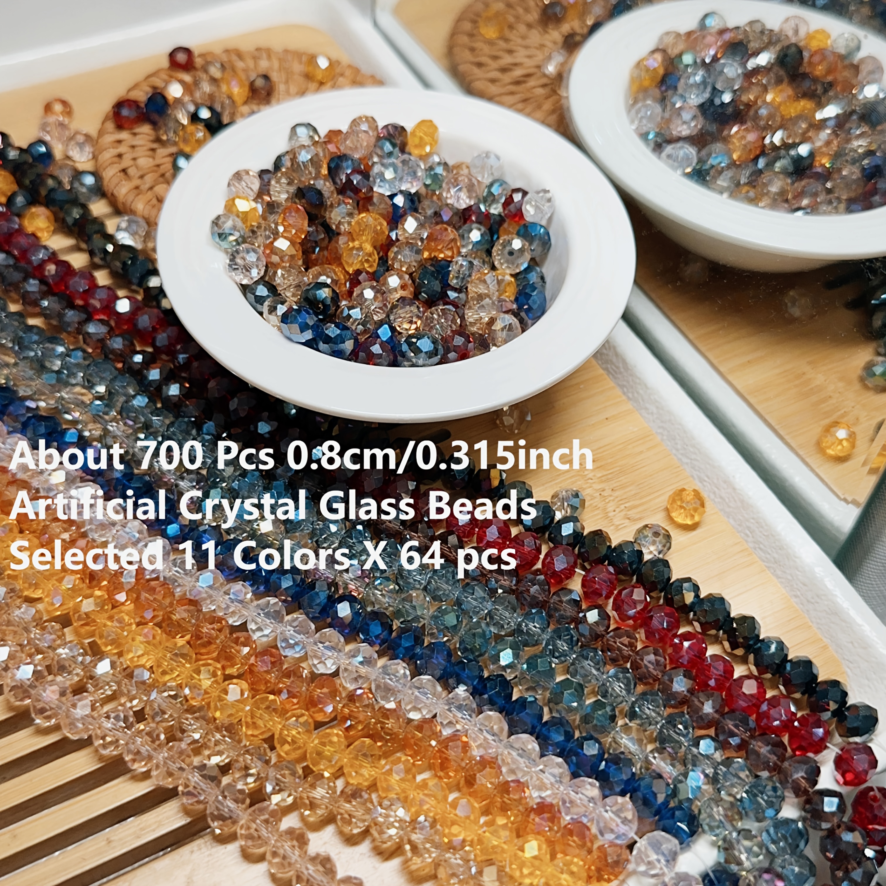 E-shop Etwa 700 leuchtende österreichische Kristallglasperlen, in 11 Farben mit AB-Beschichtung, mit einer glänzenden, flachen Form von 0,8 cm/0,315