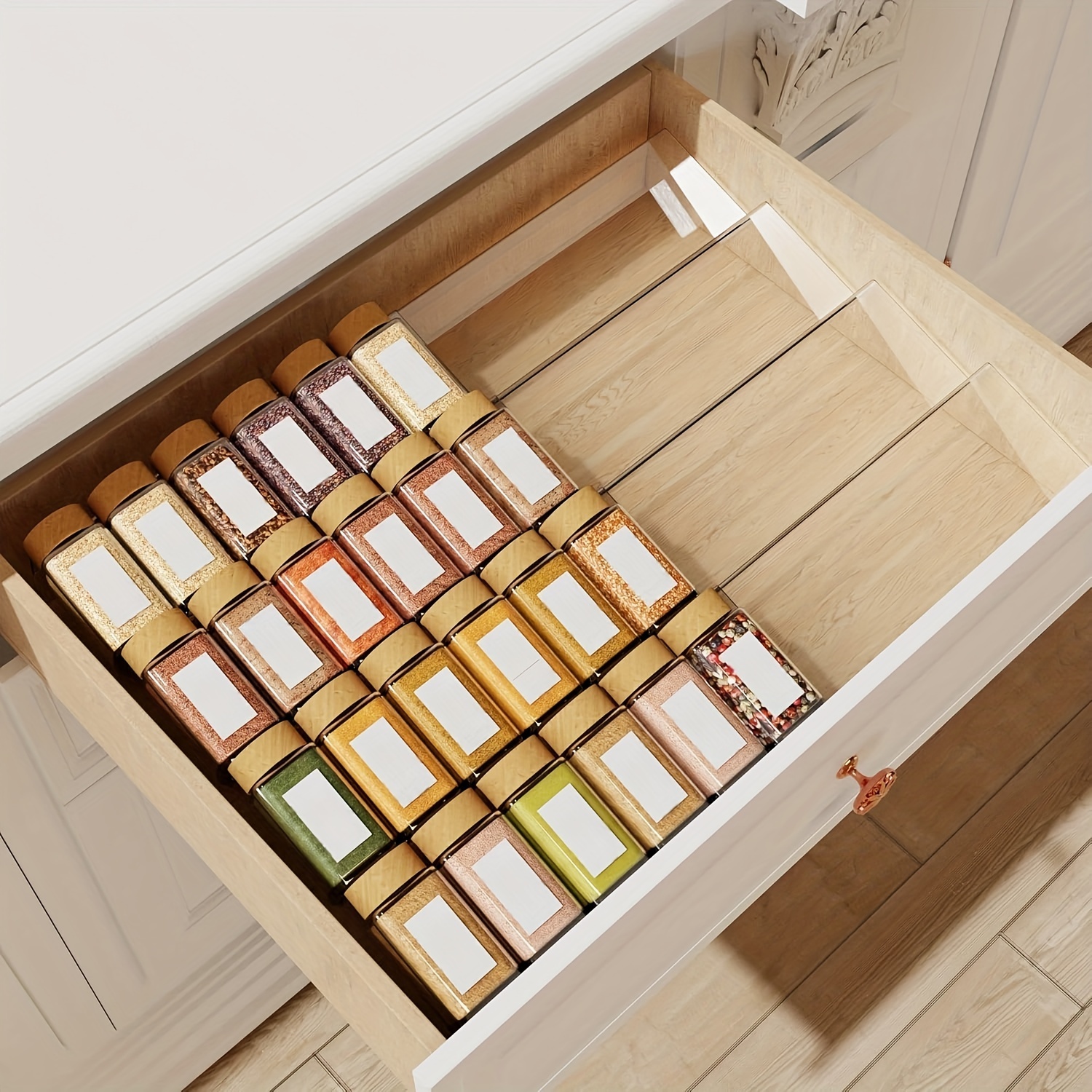 Acryl Gewürz-Organizer Für Schubladen – 4-teiliges Set Mit 160 Etiketten, Platzsparend & Transparent (Gewürzgläser Nicht Enthalten)