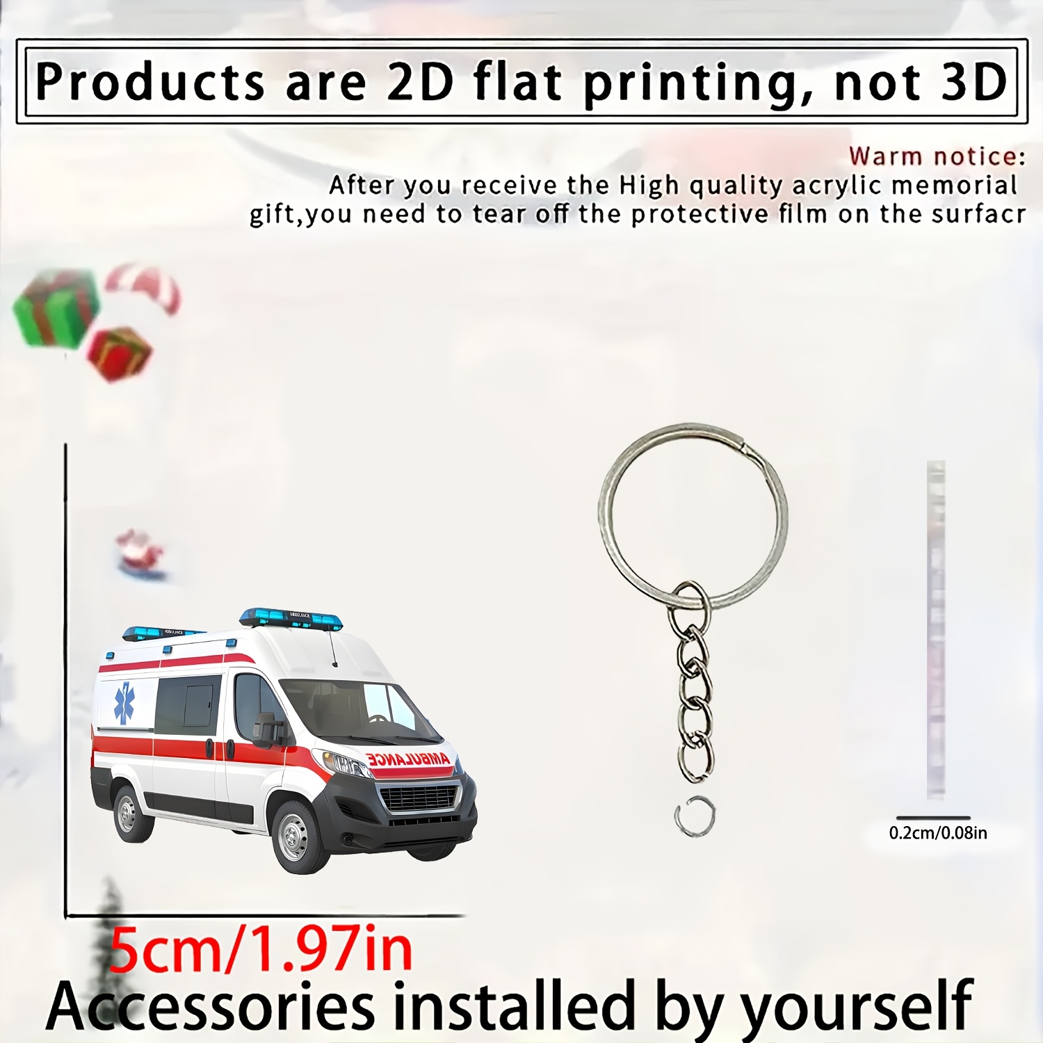 TEMU Portachiavi 2D piatto (Decorazione ambulanza), Ornamento portachiavi con design , Regalo per , per la casa e la decorazione, Regalo per