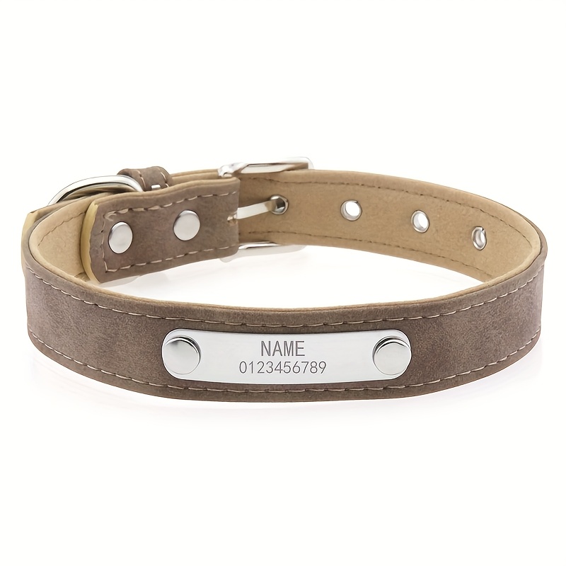 TEMU [customized] 1pc Personalized Vintage Matte Texture Dog Collar Pet Leather Collar Cat And Dog Neckband, With Personalized Id Name And Contact