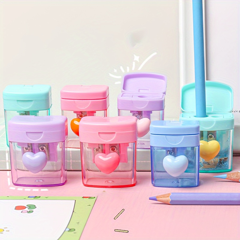 

1pc Macaron Color Pencil Sharpener, Transparent Double Hole Pencil Sharpener, Pencil Sharpener With Lid