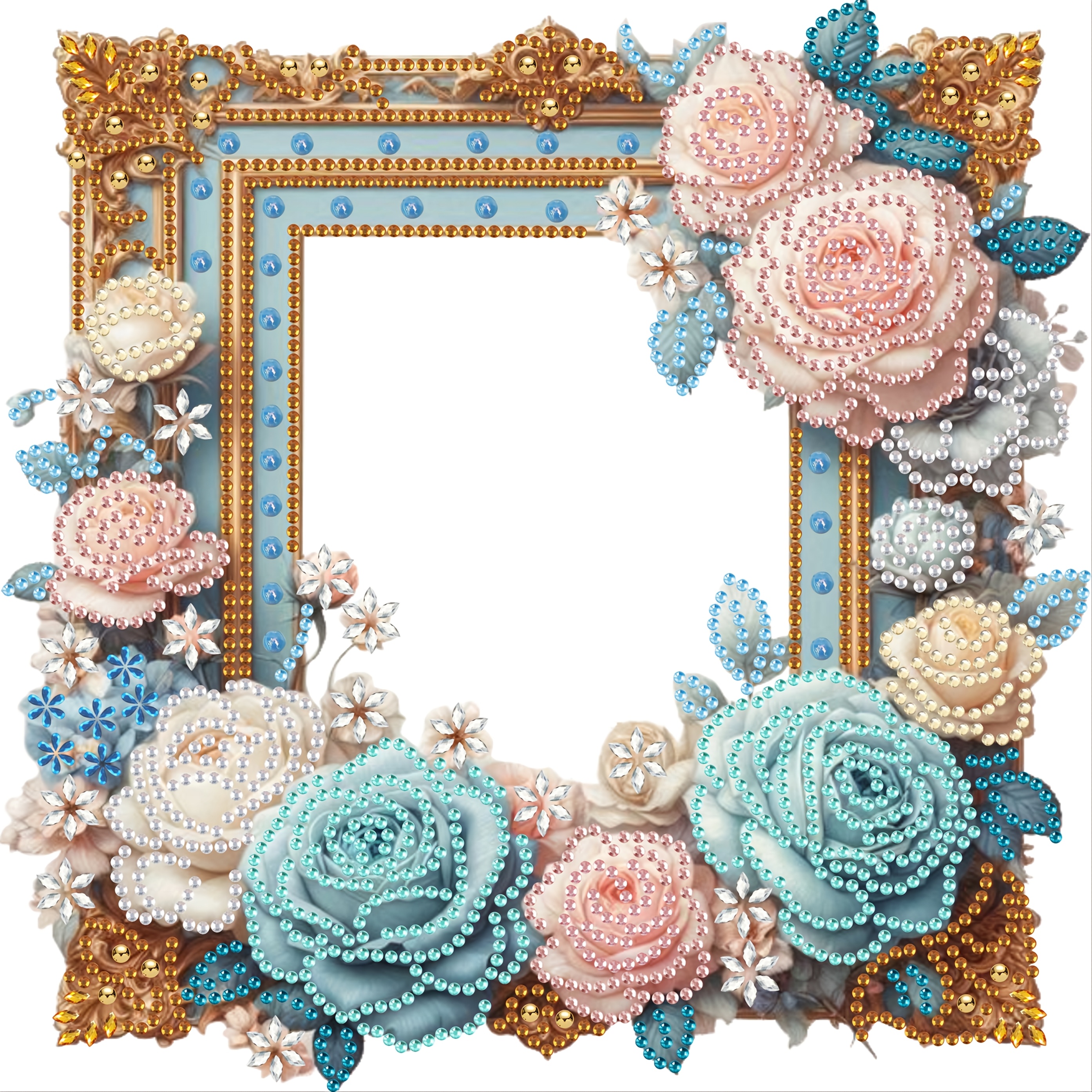 

Floral Diamond Painting Frame Kit - Unique Crystal Embellishments, Handcrafted Wall Art, Home , Includes Acrylic Beads In Elegant Blue & Pink Shades, Diamond Art