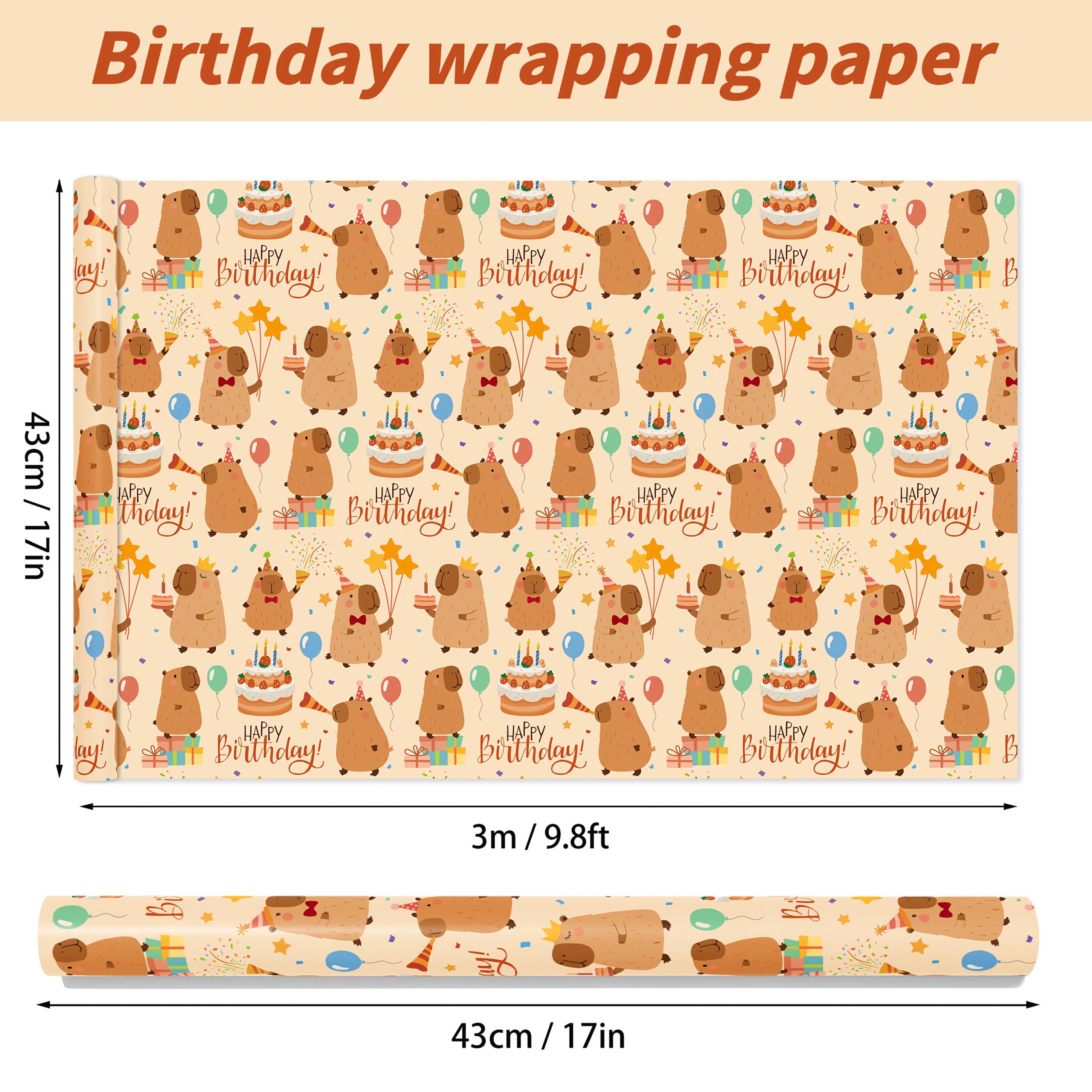 TEMU 1 Rolle Capybara Geschenkpapier, Geburtstagsgeschenk Dekoration, Modische Verpackung, Entzückendes Capybara Großes Blatt Geschenkpapier,