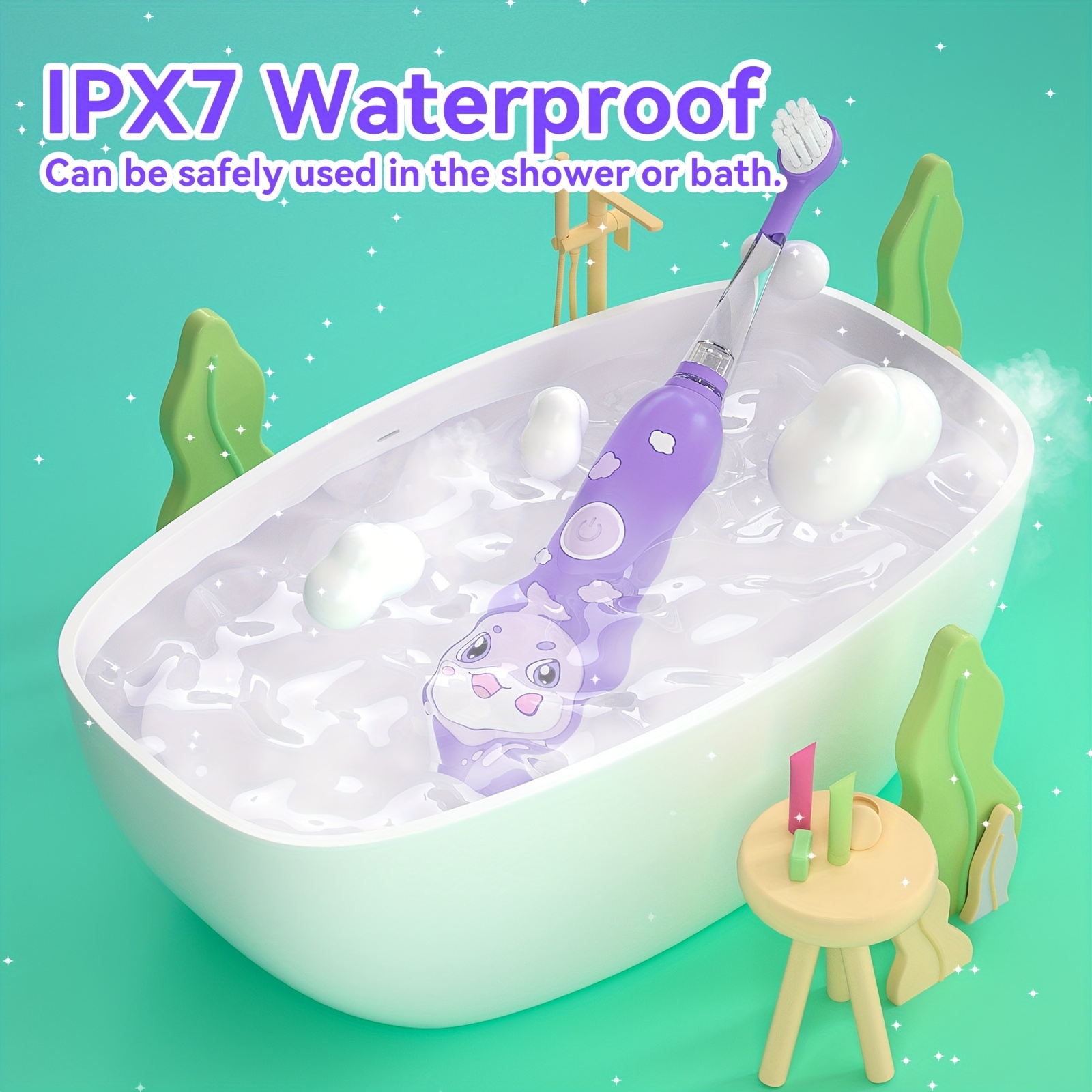 Electric Toothbrush | Cartoon Shape, LED Light, Soft Bristles, Magnetic Charging, 8 Brush Heads, USB Powered, Mixed Color, for Aged 0-6 Years