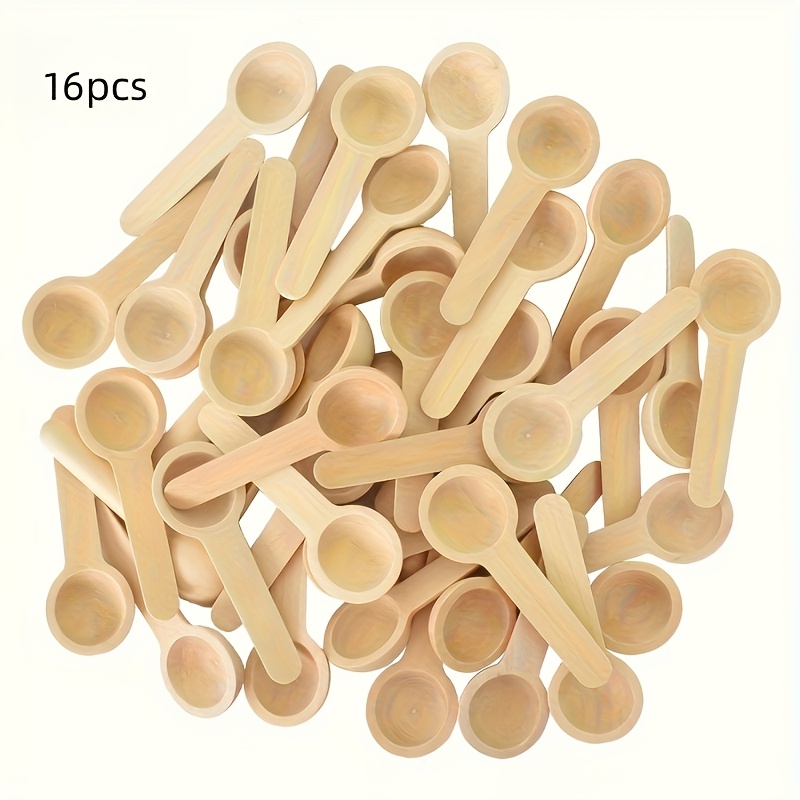 16pcs Natural Wooden Condiment Spoons - Small Handle Spoons For Honey, Tea, Coffee, Jam - Kitchen Spice Utensils, , Durable Tableware