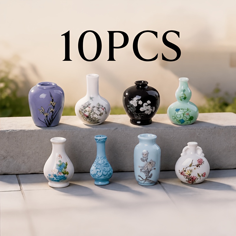 10pcs Random Mini Resin Vase Decorations, Assorted Miniature Vase Figurines For Home, Desk, Shelf And Room Decor