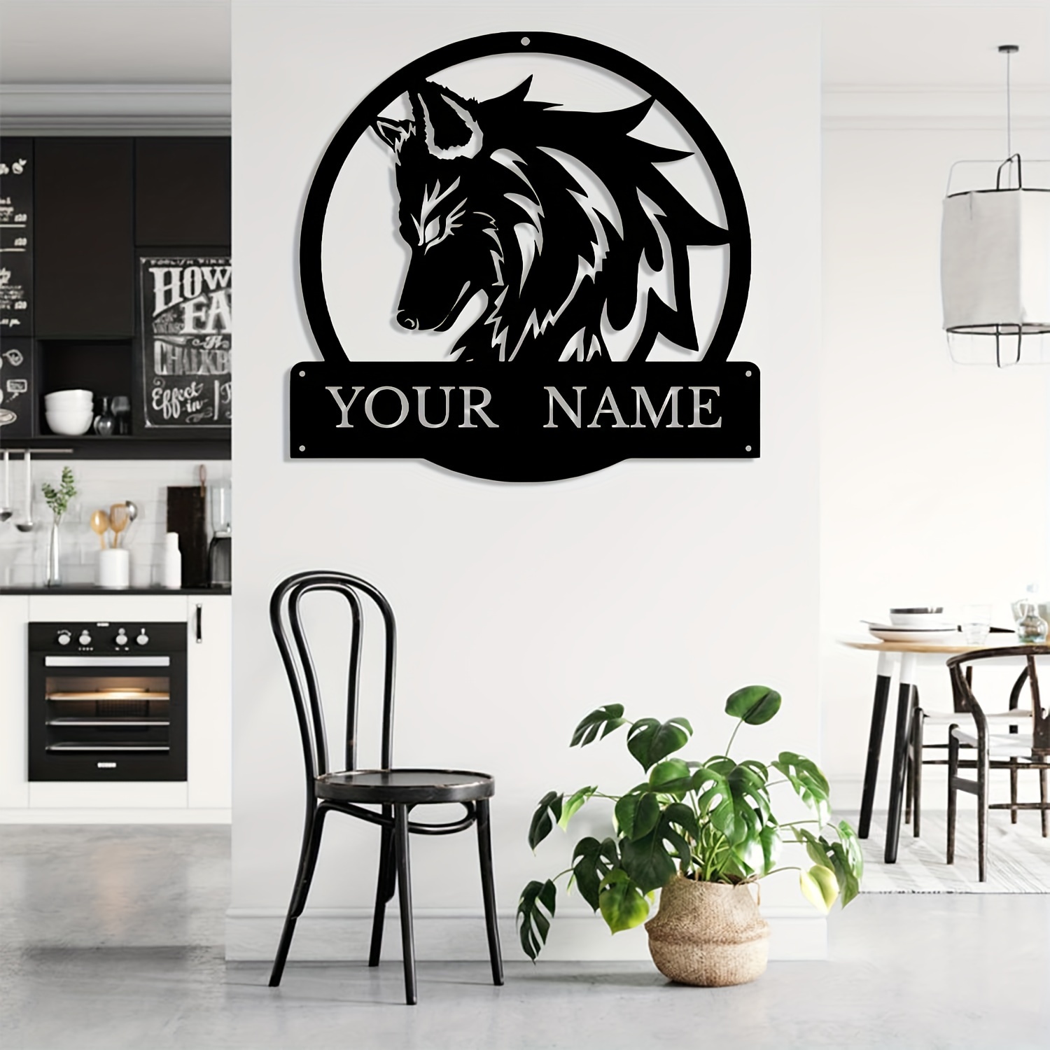 

Customizable Wolf Metal Wall Art - Classic Style Reusable Howling Wolf , Personalized Name Sign With Detachable Crescent Moon And Forest Theme, Round Shape, No Electricity Or Battery Needed