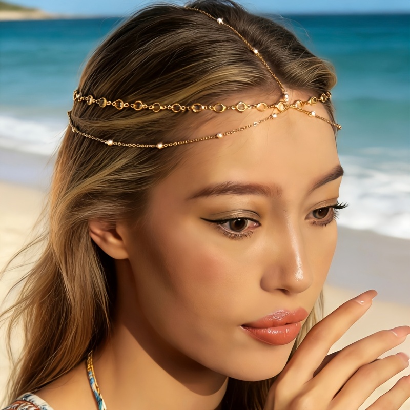TEMU Adornos para el cabello de moda y americanos, cadena de metal con diamantes de , borla, , adornos para y vacaciones, adecuados para uso diario,